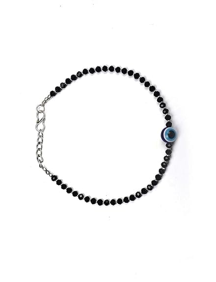 Image of Trend Brass Metal Evil Eye Charm Nazariya Payal (Anklet) | Black & Silver Beads (Crystal) | Stylish Anklet for Girls and Women EVIL EYE BLACK THREAD EvilEye (Pack Of 2)..
