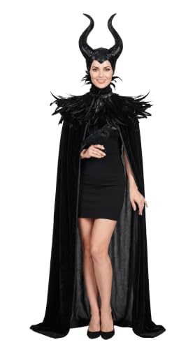 HOMELEX Feather Cape Shawl with Horns Costume for Women