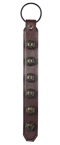 DE 18.5 Inch Faux Leather Christmas Sleigh Bell Hanging Strap with Metal Loop and Bronzed Bells