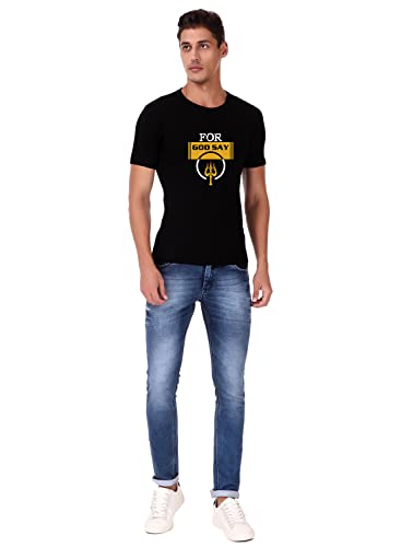 Image of Shiva Trishul T-shirt| Mahakal Shiva Printed T shirt Collection | Bholenath Tshirts | Regular Fit Black & White Tshirt For Men | Soft Cotton Black Printed T-shirt | Half Sleeve Bio-Washed