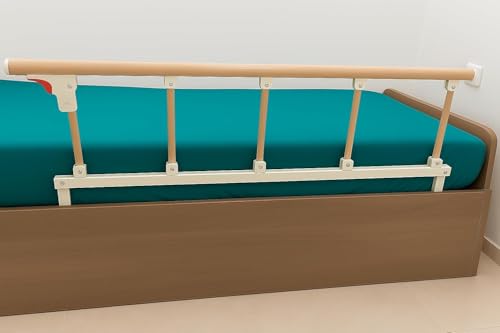 P.M.P.S. Wood Grain 5 Steel Vertical Bar Hospital Bed Guard Collapsible Railing Soft Closure,No Drilling Required, (1 Side Only) for Elderly Person Size- 46.5 L X 19 H - inches