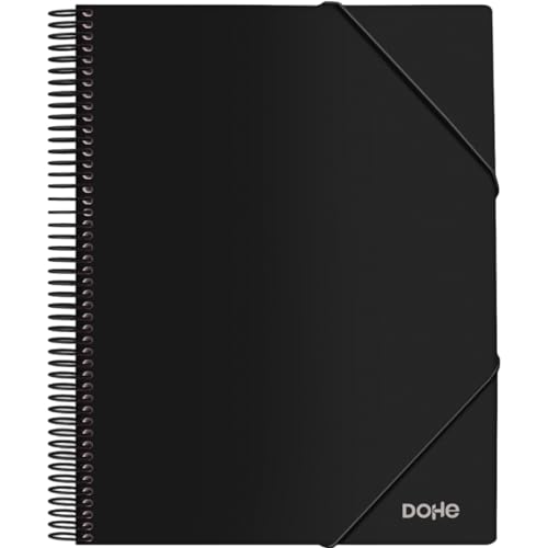 Dohe - Cartella con 40 buste e spirale - A4 (24 x 31 cm), chiusura in gomma elastica, copertina rigida in polipropilene 800 micron, forniture per ufficio - Nero