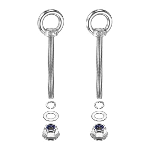 Image of PATIKIL M8 x 80mm Shoulder Eye Bolt, 2 Pcs 304 Stainless Steel Lifting Ring Threaded Eye Bolt with Flange Lock Nuts Spring and Flat Washers for Hanging Tie Down Straps Outdoor Indoor