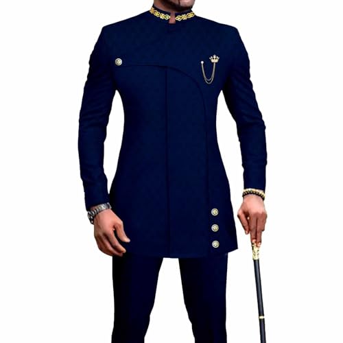 Costume Fête Homme Africain Dashiki Évite la Chaleur Ensemble Bleu M