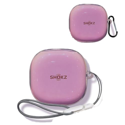 For SHOKZ OpenFit 2+ T921 ケース カバー【vaele】装着充電可能 全面保護 落下防止 キズ防止 耐衝撃 防塵 軽量 収納 カラビナ付きSHOKZ OpenFit 2+ T921ケース 対応(透明パープル)