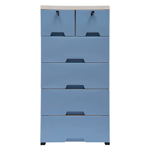 ZUANYAN 6 Drawers Plastic Dresser Storage Organizer Plastic Storage Locker (Blue)