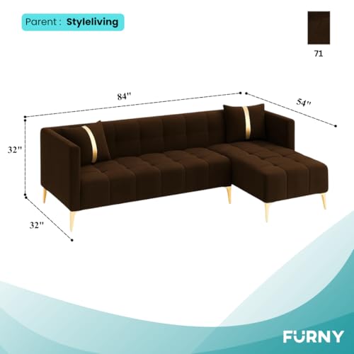 Image of Furny Styling 4 Seater Fabric RHS L Shape Sofa Set (Brown) | Soft Velvet Fabric | Modern Design | Comfortable Seating | Living Room Furniture