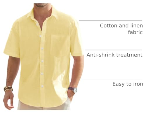 Image of J.VER Mens Linen Shirt Short Sleeve Button Down Casual Summer Shirts | Cotton Linen, Untucked, Big Tall, from Beach Camp Vacation, Cruise Fishing, Work Office, to Wedding Party Family, with Pocket