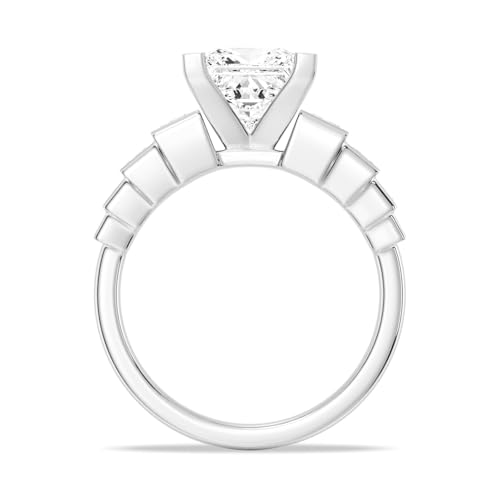 MSBLUE 2ct Size 5 Moissanite Engagement Ring, Staircase Princess Cut, 14K White Gold Vermeil, Wedding Promise Ring - Image 5
