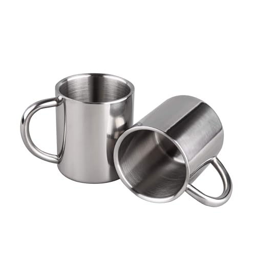 IMEEA 7.5oz Small Espresso Mug Stainless Steel, Double Walled Coffee Cup with Handle for Kids, Milk & Water, Set of 2