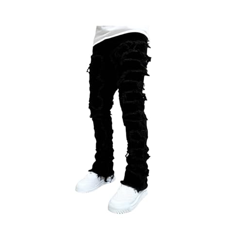 Mens Ripped Jeans Mens Stacked Jeans Y2k Slim Fit Skinny Ripped Jeans Patch Jeans Hip Hop Streetwear