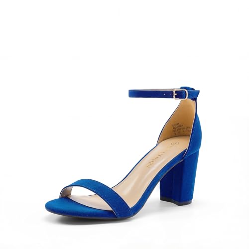 DREAM PAIRS Women's Chunk Low Heel Pump Sandals,Size 7,Royal/Blue,CHUNK
