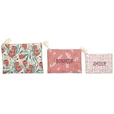 Design Fleuri : Chaque trousse arbore des motifs floraux et des couleurs vives, avec des inscriptions brodées telles que 