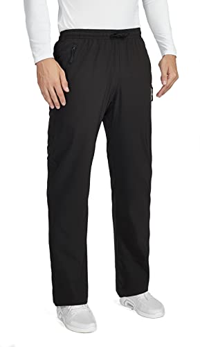 clothin Men's Lightweight Quick-Dry Elastic-Waist Drawstring Pants with Zipper Pockets for Hiking Casual Travel -Black,L(34-37W x 30L)