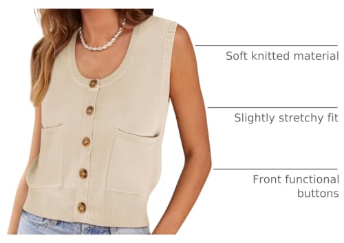 Image of Yousify Womens Sweater Vest Summer Ribbed Tank Tops Sleeveless Button Down Shirts Scoop Neck Top for Women