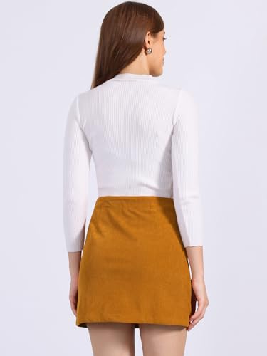 Allegra K Women's Corduroy Vintage Button Decor Ruffled Trim High Waist Short Skirt4