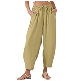 Damen-Trainingshose, offener Boden, Kordelzug, Baumwolle, Leder, Interview, leicht, trendig, bequem, Sommertuch, beige, S