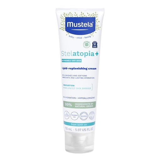 Mustela Stelatopia+ - Lipid-Replenishing Cream - Moisturizer for Eczema-Prone Skin - With Natural Sunflower Oil and Prebiotic - For Babies, Kids & Adults - Fragrance Free - 5.07 fl oz