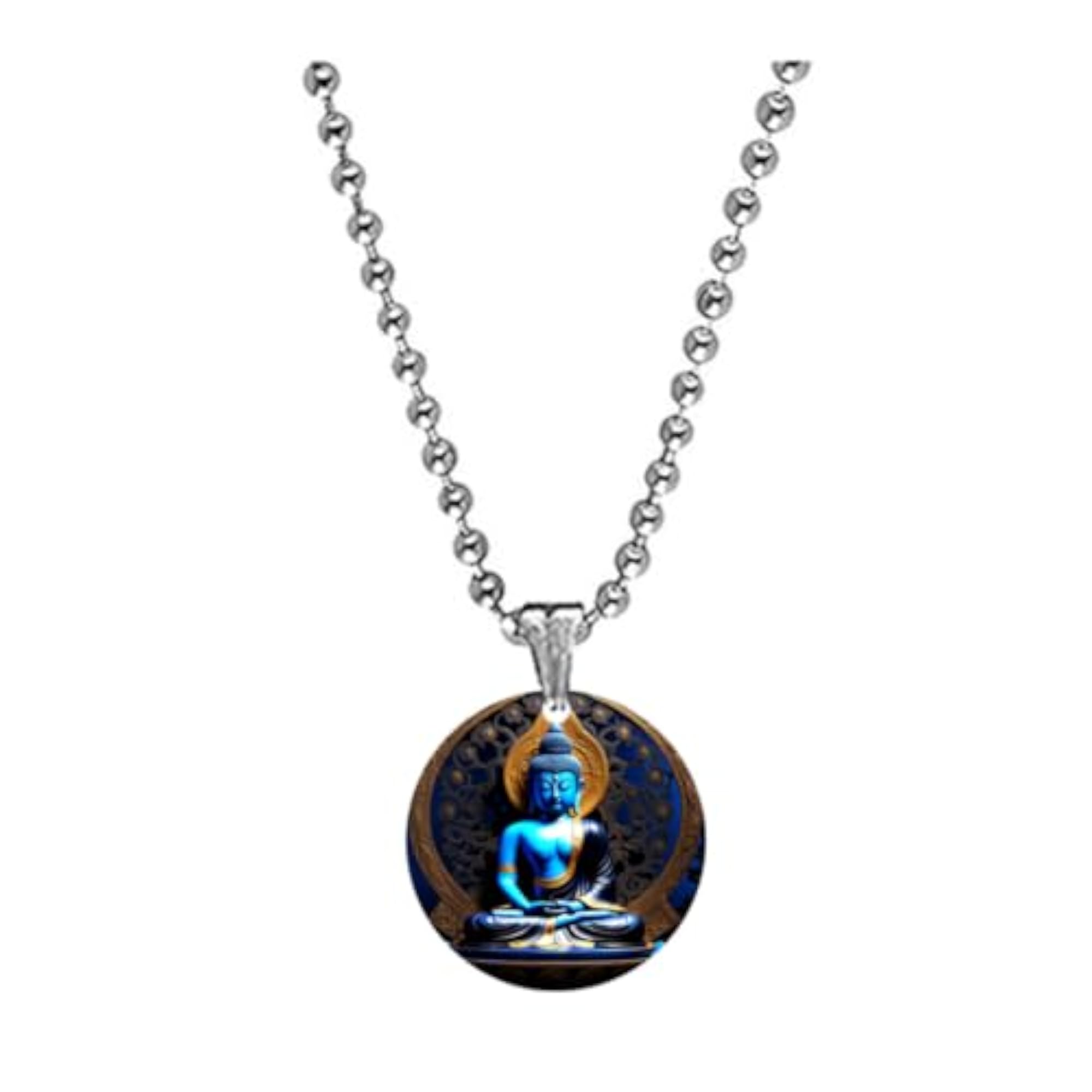 Lord Buddha Dhyan Mudra Multicolor Acrylic Pendant with Bead Chain