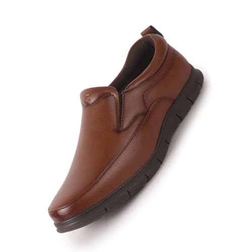 Image of FAUSTO Men Premium Finish Round Toe Formal Slip-On Shoes | Comfort Office Loafers with Memory Cushioned Insole | Broad Feet Ultra Lightweight Anti-Skid Sole