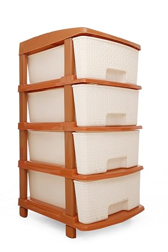 Image of Plastic Modular Drawer Storage Chest Of Drawers Organizer Storage Box, Large Stomo Racks For Multipurpose Anti-slip Shoes Organizers (White & Golden, 4 Layer)