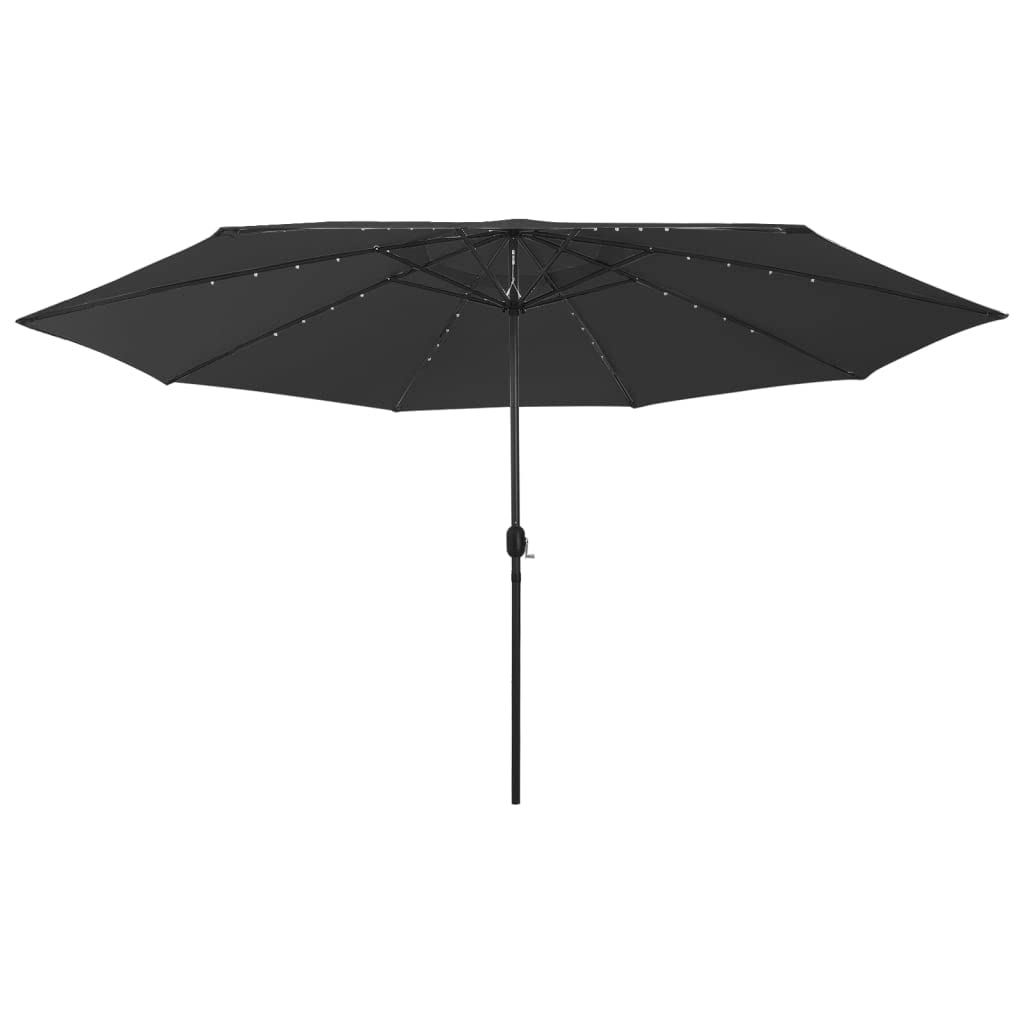 vidaXL Outdoor Parasol with LED Lights, 400 cm Diameter, Anti-UV Polyester Canopy, Sturdy Metal Pole, Crank Mechanism, Air Vent for Stability – Black