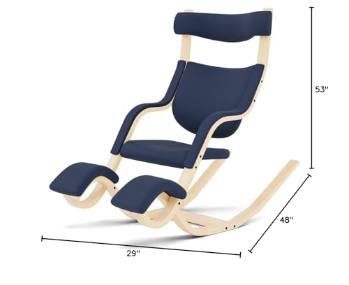Varier Gravity Balans Recliner and Kneeling Chair Designed by Peter Opsvik, Relax Into Weightlessness, 10-Year Limited Warranty, Blue Revive Fabric with Natural Ash Base