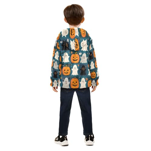 Halloween Pumpkins and Ghosts Pattern Toddler Fleece Jacket Girl Boys Hooded Fleece Jacket Coat4