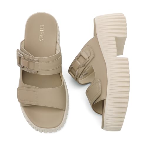 Image of UBFEN Womens Chunky Wedge Platform Sandals Adjustable Double-Strap Square | Toed Open-Toe Style Suitable for Outdoor Casual Wear