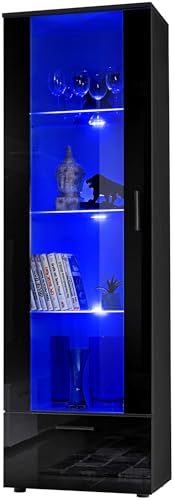 Miniatura 3 de Komodee, Vitrina De Armairo Alessandria, Negro, Ancho 60 Cm X Alto 192 Cm X Profundidad 42 Cm, Led Azul, 3 Estantes, Para Salón, Dormitorio, Pasillo