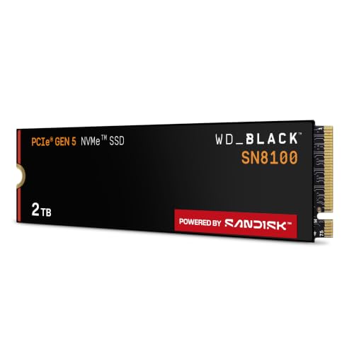 WD_Black SN8100 2 TB PCIe 5.0x4 NVMe M.2 SSD (Lesegeschwindigkeiten von bis zu 14.900 MB/s, Schreibgeschwindigkeiten von bis zu 14.000 MB/s, TLC 3D CBA NAND) - Powered BY SANDISK