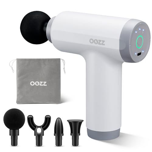 OOZZ Portable Massage Gun Handheld Massager for Muscle Relaxation Pressure Sensor Body Massager with 5 Power Levels USB Rechargeable Massage Gun with Storage Pouch OZ-3602