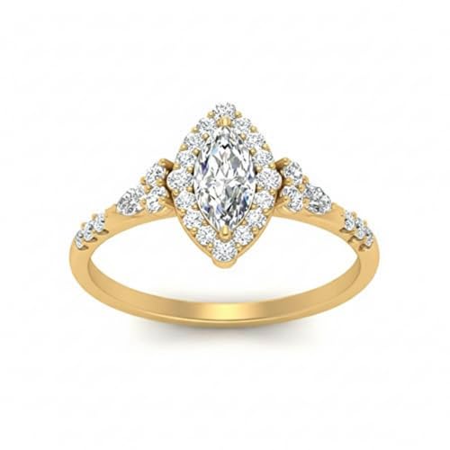 Bague de fiançailles marquise halo édouardien plaqué or jaune taille 47 au 70