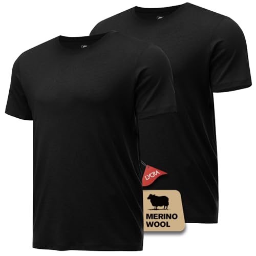 Heat equation Merino Wool Shirt for Men Bamboo Viscose Moisture Wicking Undershirt Lightweight Crewneck Soft T-Shirt 2P