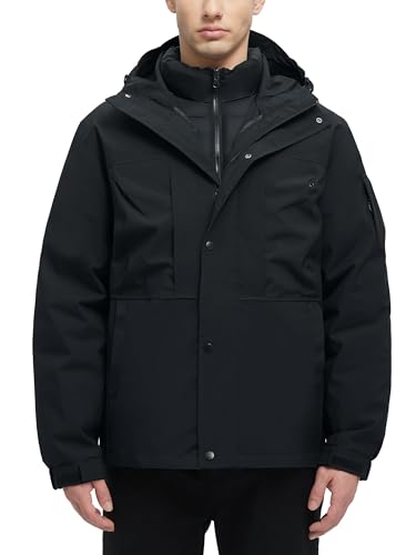 VOPOKER Men's 3 in 1 Winter Coats Water Resistant Ski Snow Warm Puffer Cotton Jacket With Multi-Pockets Windbreaker Jacket Black 3XL