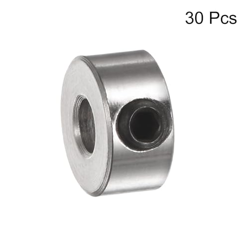 QUARKZMAN 30 Stück Satzschrauben-Kragen 3.05 mm Bohrung, vernickelter Stahl Wellenkragen, 8 mm Außendurchmesser, 4 mm Breite, Fahrwerksstopper-Radkragen mit Innensechskantschlüssel