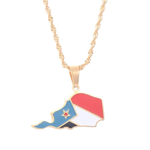 UBBVPKY Collier Avec Pendentif Carte Du Yémen Tendance - Collier Ethnique Avec Drapeau National Et Huile Dégoulinante Pour Femmes Et Hommes Bijou Patriotique À Breloques Cadeau Jaune 60 Cm