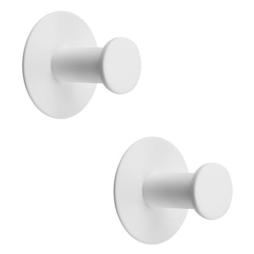 SAYAYO Klebehaken Haken Selbstklebend Wandhaken Weiß 2 Stück Handtuchhalter Ohne Bohren Edelstahl Handtuchhaken Kleiderhaken Bademantelhaken für Bad Toilette Küche Büro