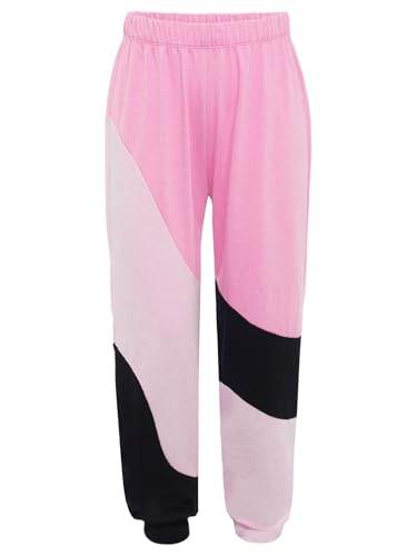 TiaoBug Kids Girls High Waisted Color Block Joggers Pants Sweatpants for Jazz Hip Hop Dance Athletic3