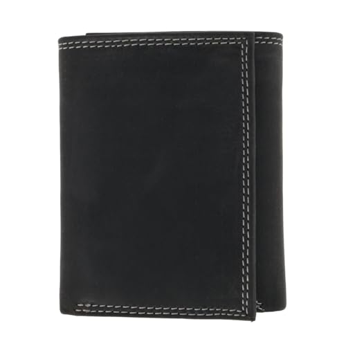 CTM Men's Leather Contrast Stitch Trifold Wallet, Black