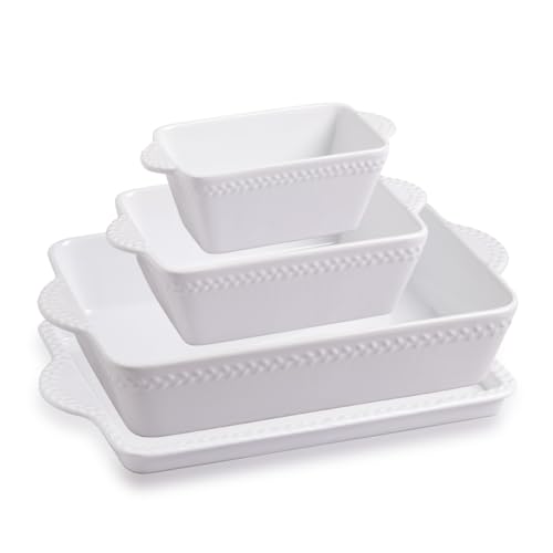 Sweejar Ceramic Baking Dish Lasagna Pans with Trivet, Rectangular Bakeware for Cooking, Kitchen, Cake Dinner, Banquet, 15.3x 9.6 x 2.8 Inches of Casserole Dishes（White） by Sweejar Home - Used condition - US$28.76