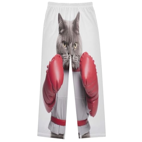 Boy's Pants Cat Boxing Gloves Jogger Pants Elastic Waist Long Bottoms Trousers with Pockets 6-14 Years