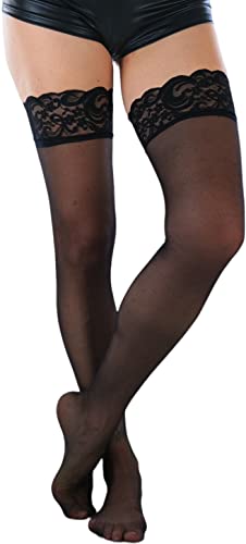 Image of ToBeInStyle Women's Wide Floral Lace Fishnet Thigh Hi Stockings
