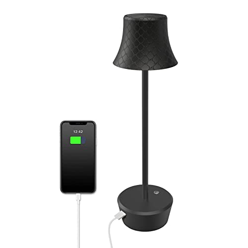 Verbesserte wiederaufladbare schnurlose LED-Tischlampe, 6000 mAh batteriebetriebene Schreibtischlampe, USB tragbare Metallleuchte, Nachttisch, Café, Schwarz Cover