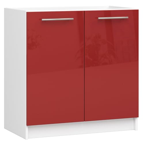 AKORD | Armoire de Cuisine sous l'évier - Oliwia S80 | Armoire Basse de Cuisine avec 2 Portes et 1 Étagère | 80 cm de Large | 46x80x82 cm | Blanc et Rouge...