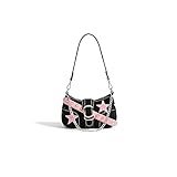 GZXGMY Bolso Y2K,Bolso de Mano Y2K,Bolso Niña 12 Años,Bolso de Mano para Mujer,Bolso Bandolera de Lona,Bolso de Moda Y2K con Cremallera para Llevar Bajo el Brazo,Minibolsos de Denim (Negro Rosado)