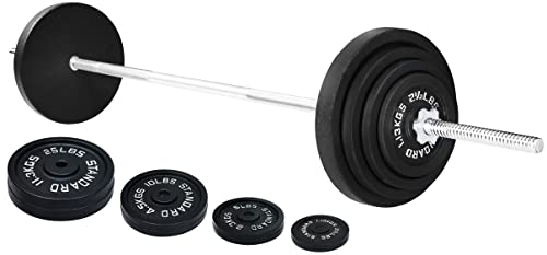 Signature Fitness Cast Iron Standard Weight Plates Including 5FT Standard Barbell with Star Locks, 95-Pound Set (85 Pounds Plates + 10 Pounds Barbell), Multiple Packages - Image 5
