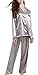 Produktbild Damen Schlafanzug Pyjama Satin Lang Nachtwäsche Set Klassische Loungewear (Grau, M)