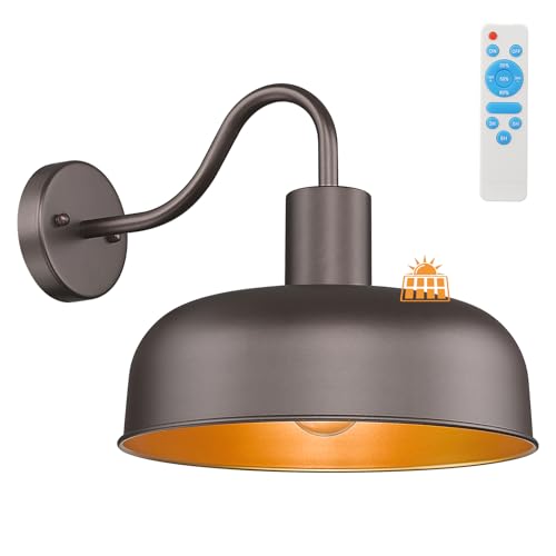 Image of Darkaway Solar Barn Light for Outdoor, Dusk to Dawn Outside Wall Lights Solar Powered, Industrial Gooseneck Bronze Exterior Wall Sconce for House Porch Garage Shed