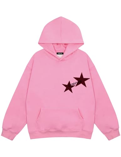 Vamtac Embroidered Star Graphic Hoodie at Front and Back Y2K Oversized Long Sleeve Pullover 2025 Trendy Outfits
